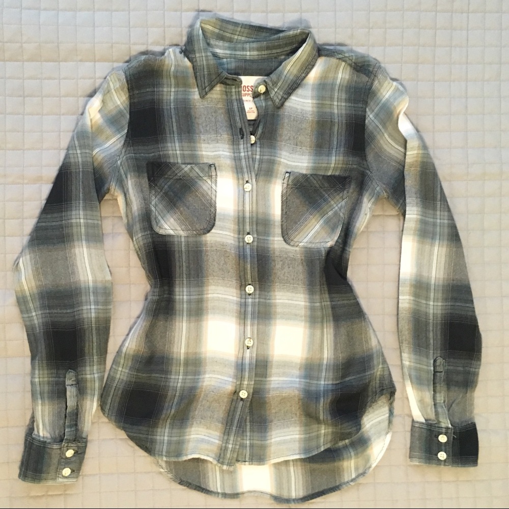 Mossimo Teal Plaid Button Down Shirt